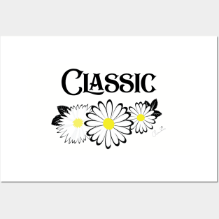 Classic Daisy Black n White Seamless Design Print Pattern Posters and Art